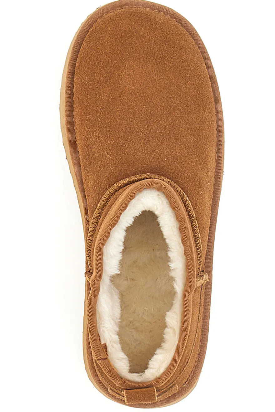 Braune Flatform-Stiefeletten aus echtem Wildleder mit Pittarello-Fell Wow 3547
