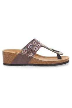Braune Flip Flops mit Plateau und farbigen Steinen FIRST ROW 12602
