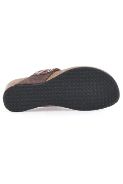 Braune Flip Flops mit Plateau und farbigen Steinen FIRST ROW 12602