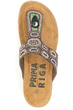 Braune Flip Flops mit Plateau und farbigen Steinen FIRST ROW 12602