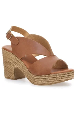 Braune Ledersandalen mit Absatz in Bastoptik, hergestellt in Italien, PITTARELLO 6714313