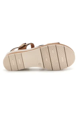 Braune Sandalen mit gekreuzten Riemen und Bio up 402 Keil