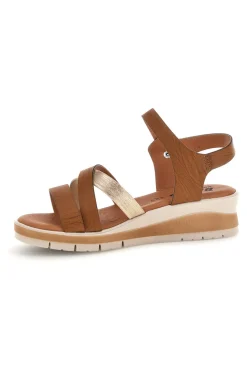 Braune Sandalen mit gekreuzten Riemen und Bio up 402 Keil