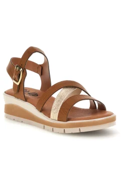 Braune Sandalen mit gekreuzten Riemen und Bio up 402 Keil