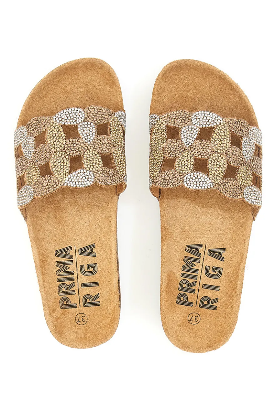 Braune Slipper mit verziertem Band PRIMA RIGA 14224