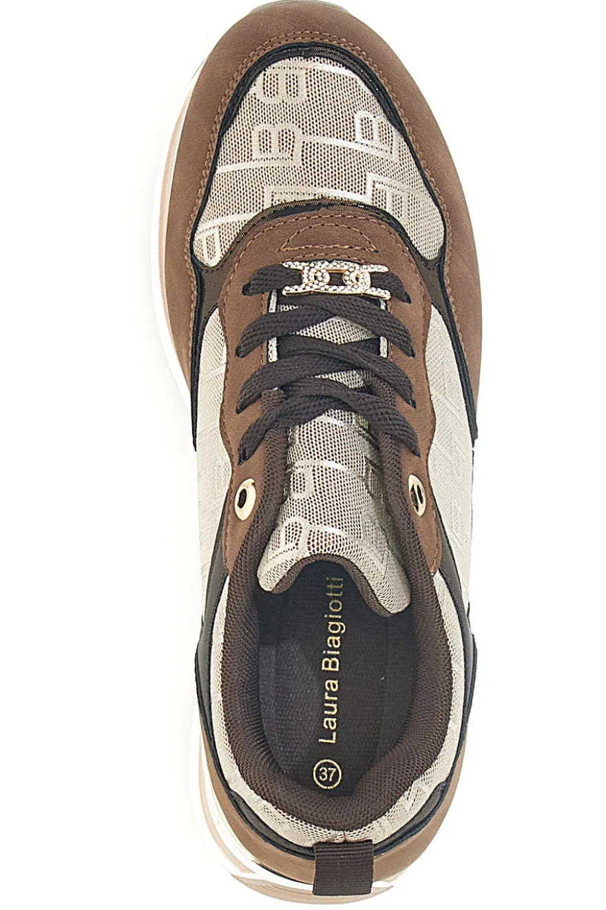 Braune Sneaker mit Laura Biagiotti 9241 Monogramm-Logo
