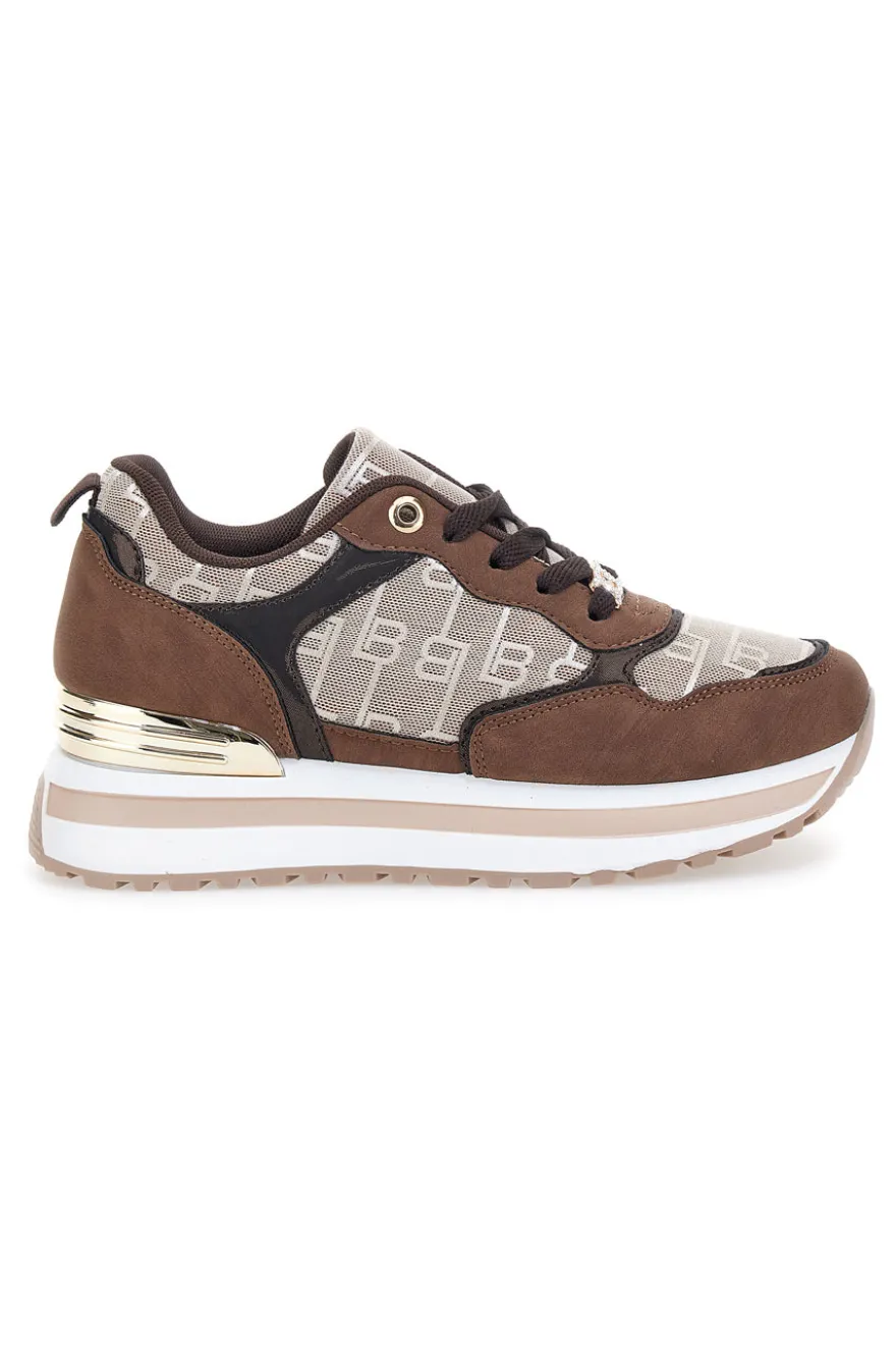 Braune Sneaker mit Laura Biagiotti 9241 Monogramm-Logo