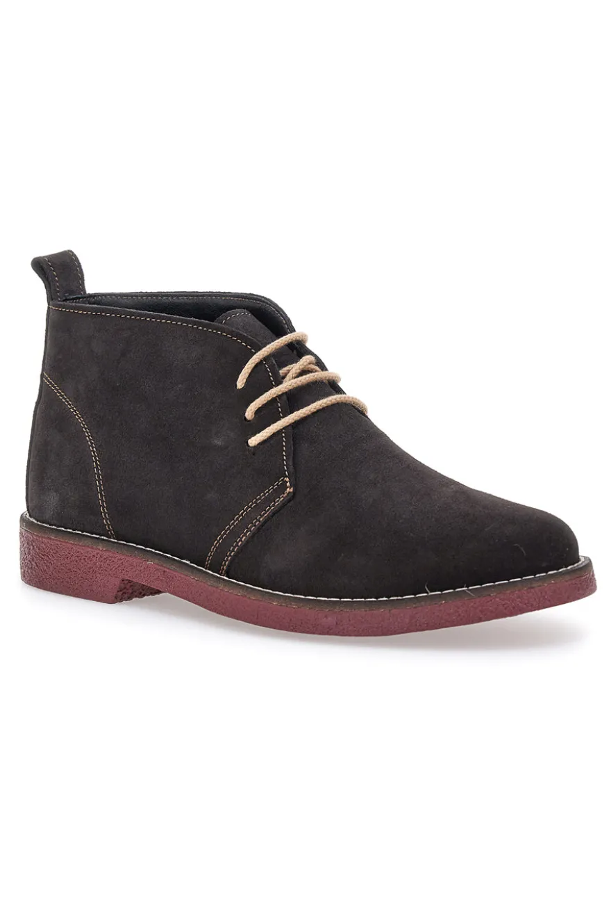 Braune Stiefeletten aus echtem Leder mit burgunderfarbener Sohle Pittarello 322