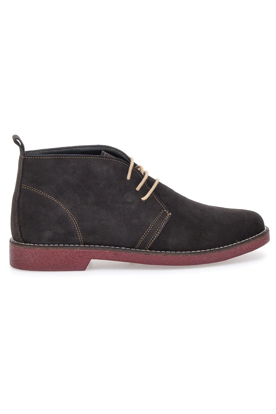 Braune Stiefeletten aus echtem Leder mit burgunderfarbener Sohle Pittarello 322