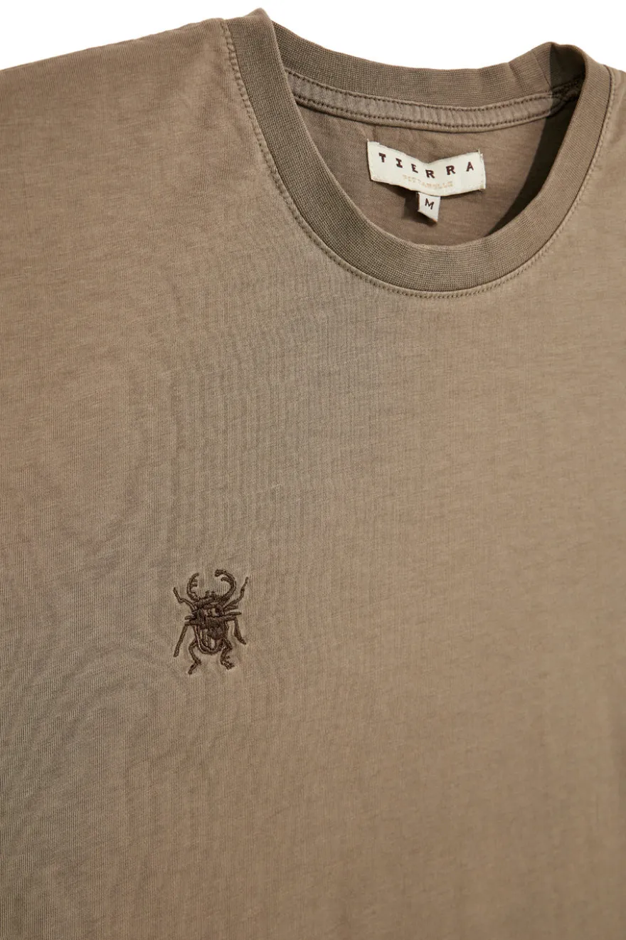 Braunes T-Shirt mit Rundhalsausschnitt einfarbig gesticktes Logo Pittarello tierra PT-M-T-9068