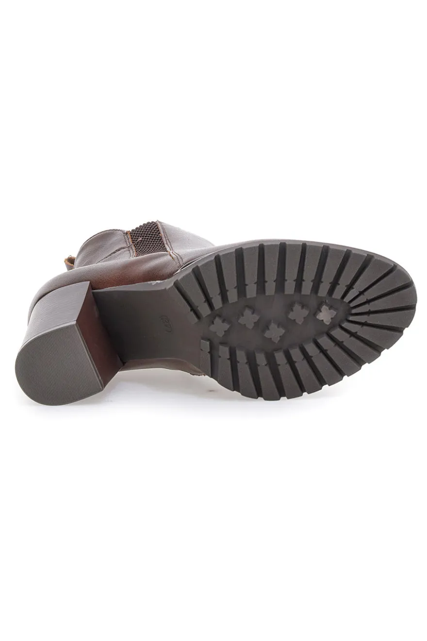 Cafè Cost 16807220 Braune Stiefeletten mit elastischen Seiten und breitem Absatz