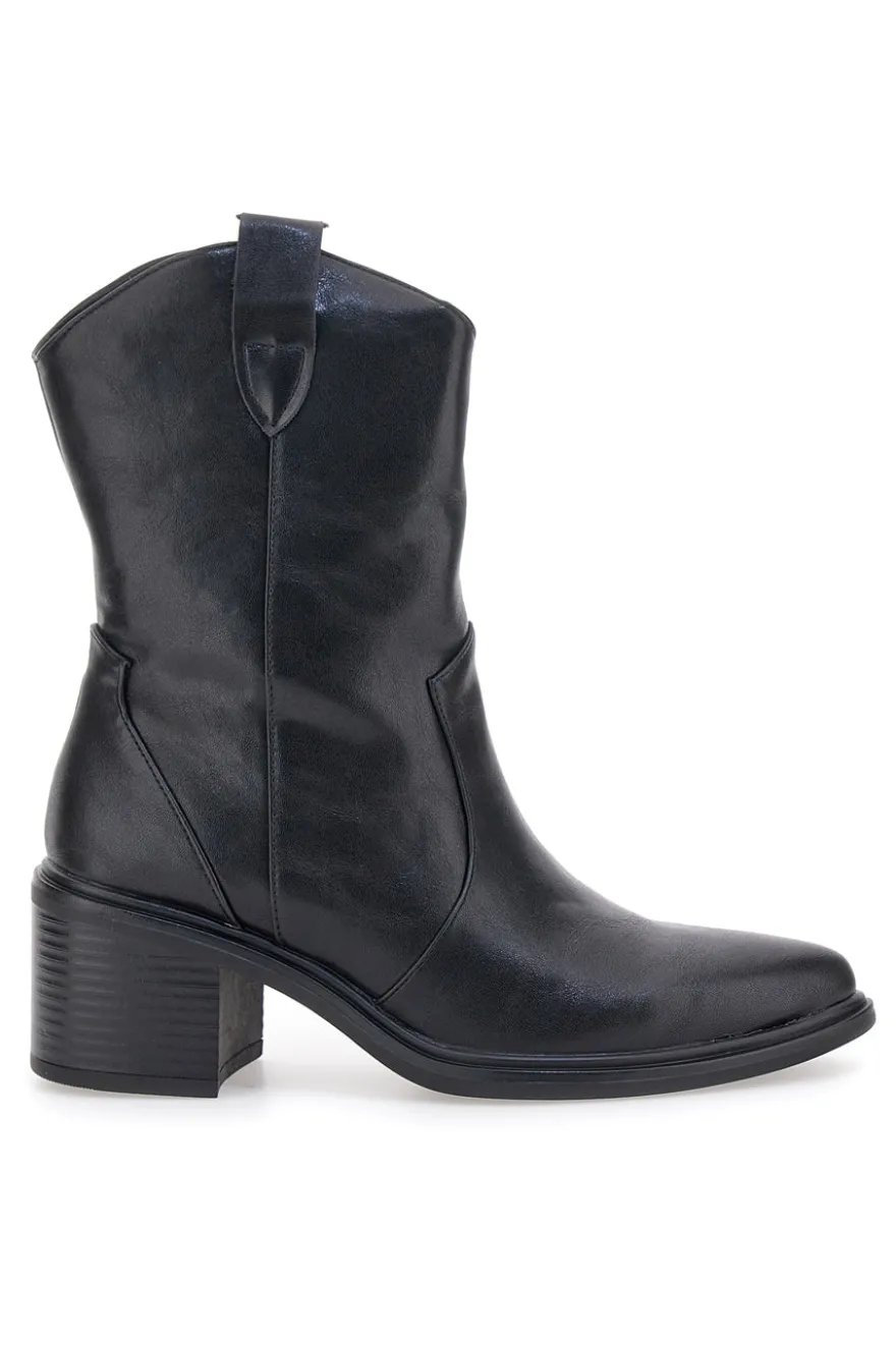 Café Cost 70295T06 Schwarze Texaner-Stiefeletten mit Blockabsatz