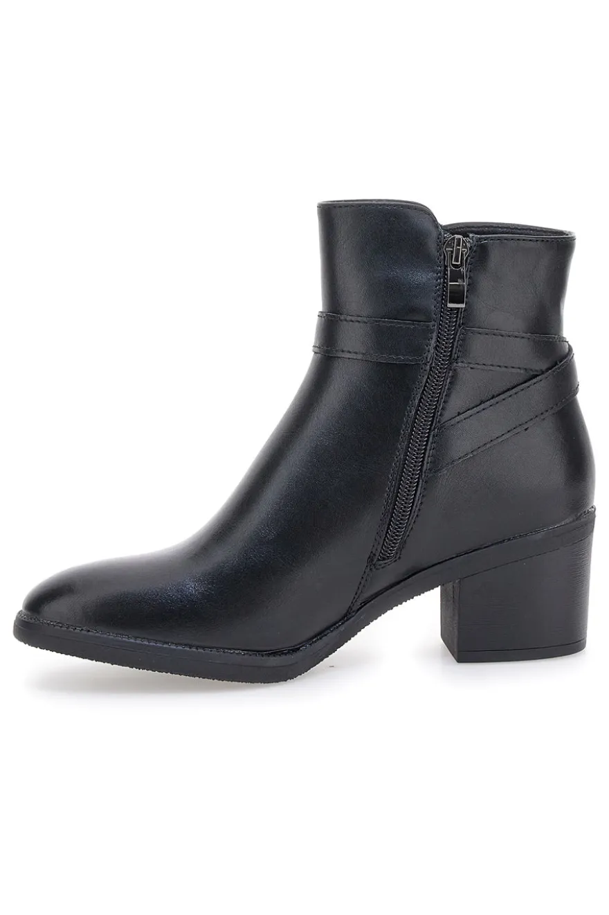 Cafe' Cost 240562 schwarze Stiefeletten mit breitem Absatz und dekorativem Riemen