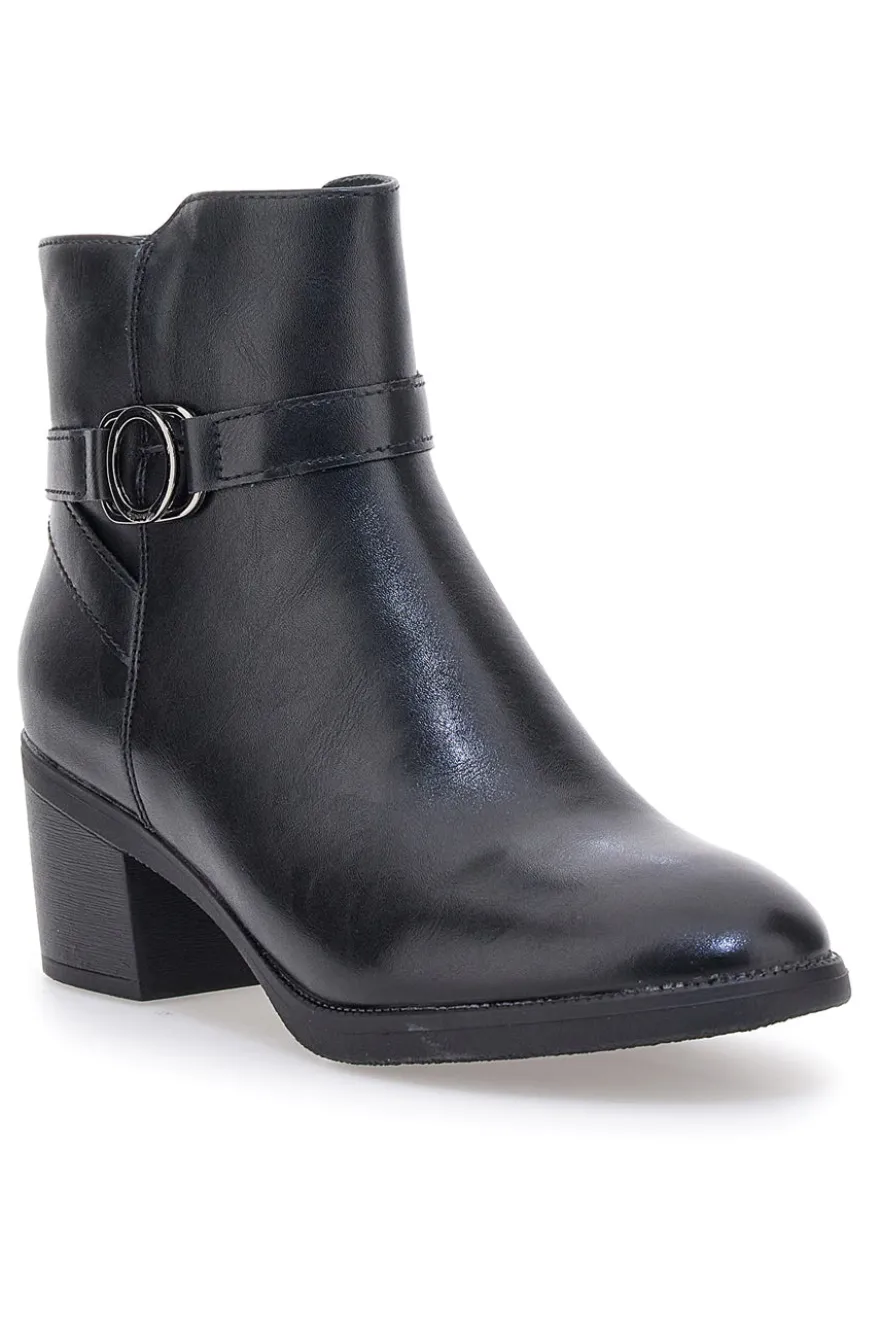 Cafe' Cost 240562 schwarze Stiefeletten mit breitem Absatz und dekorativem Riemen