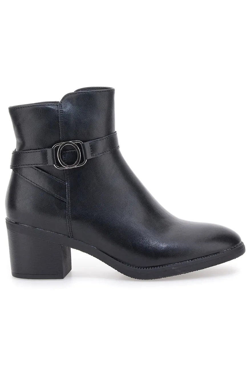 Cafe' Cost 240562 schwarze Stiefeletten mit breitem Absatz und dekorativem Riemen