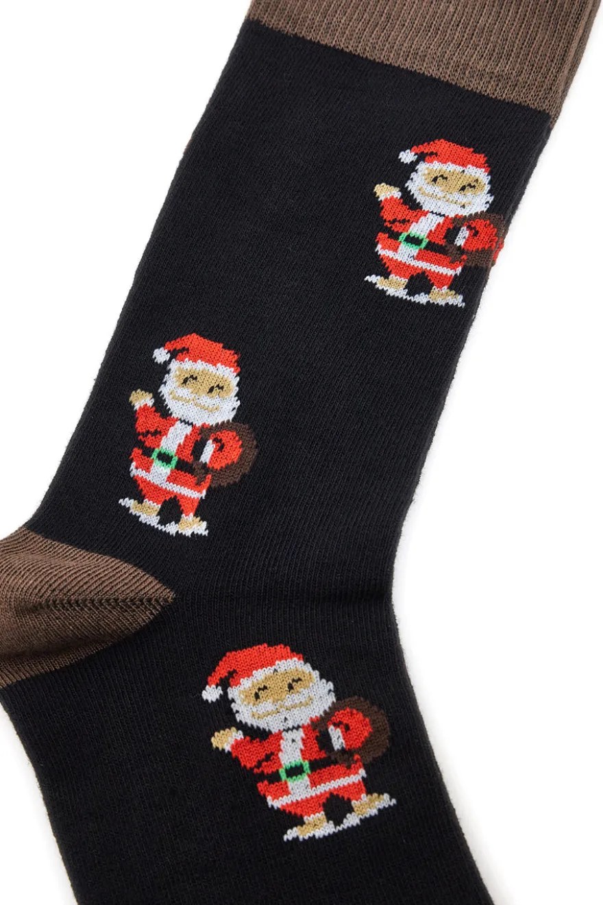 Calzini Neri Con Babbo Natale Taglia Unica Natalizi Crazy Socks 018