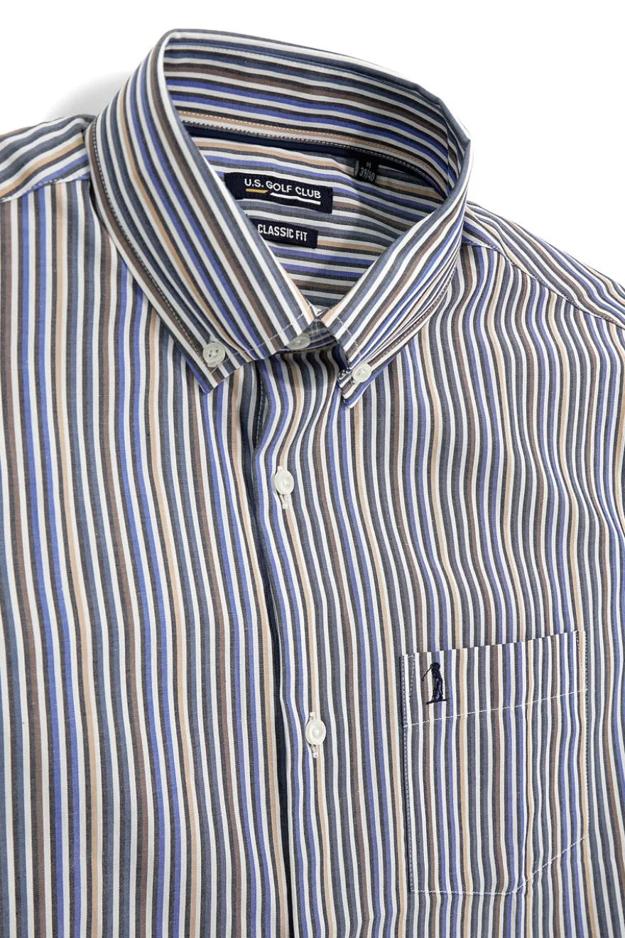 Camicia blu a righe con taschino Us golf CA2602