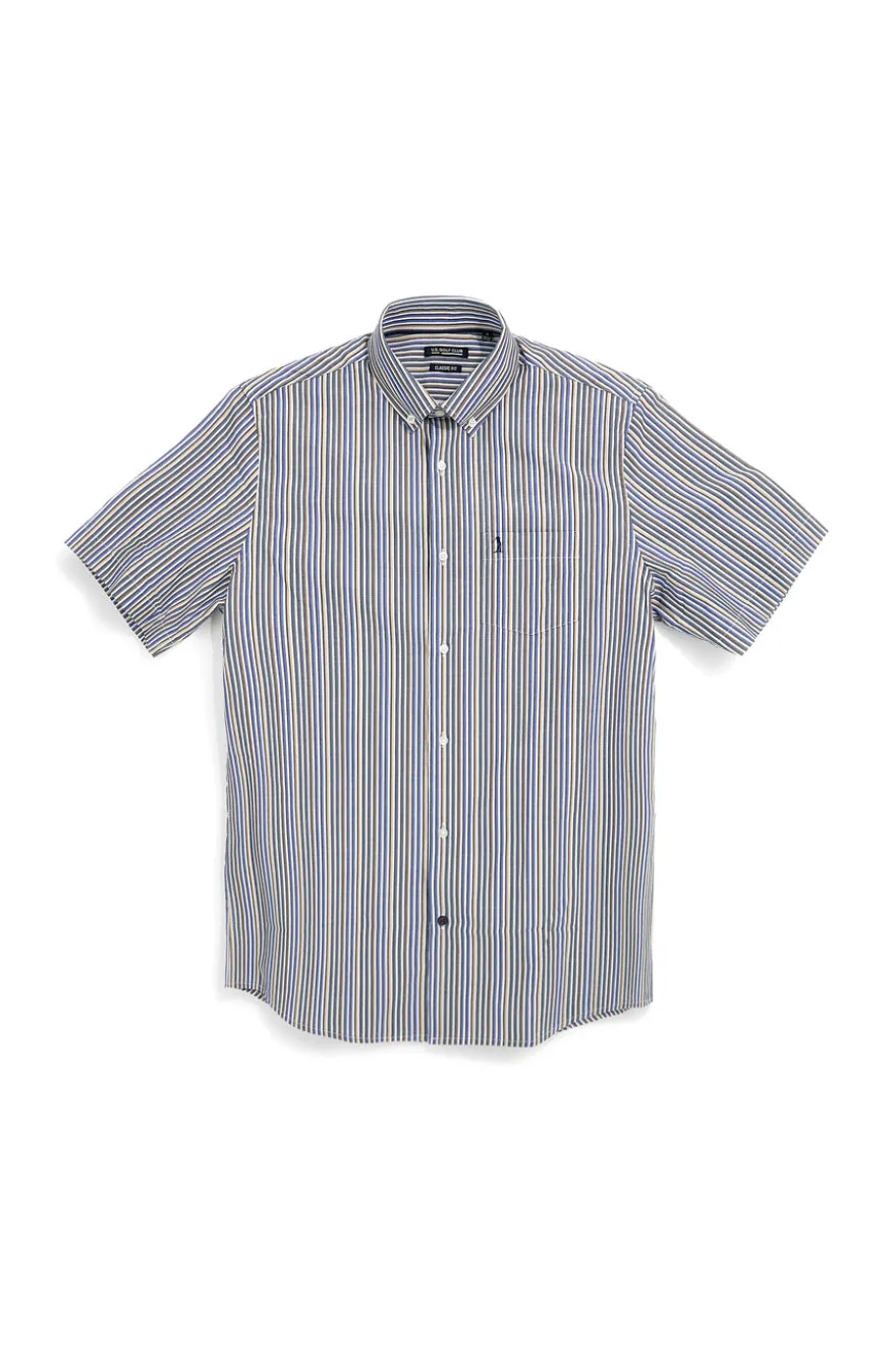 Camicia blu a righe con taschino Us golf CA2602