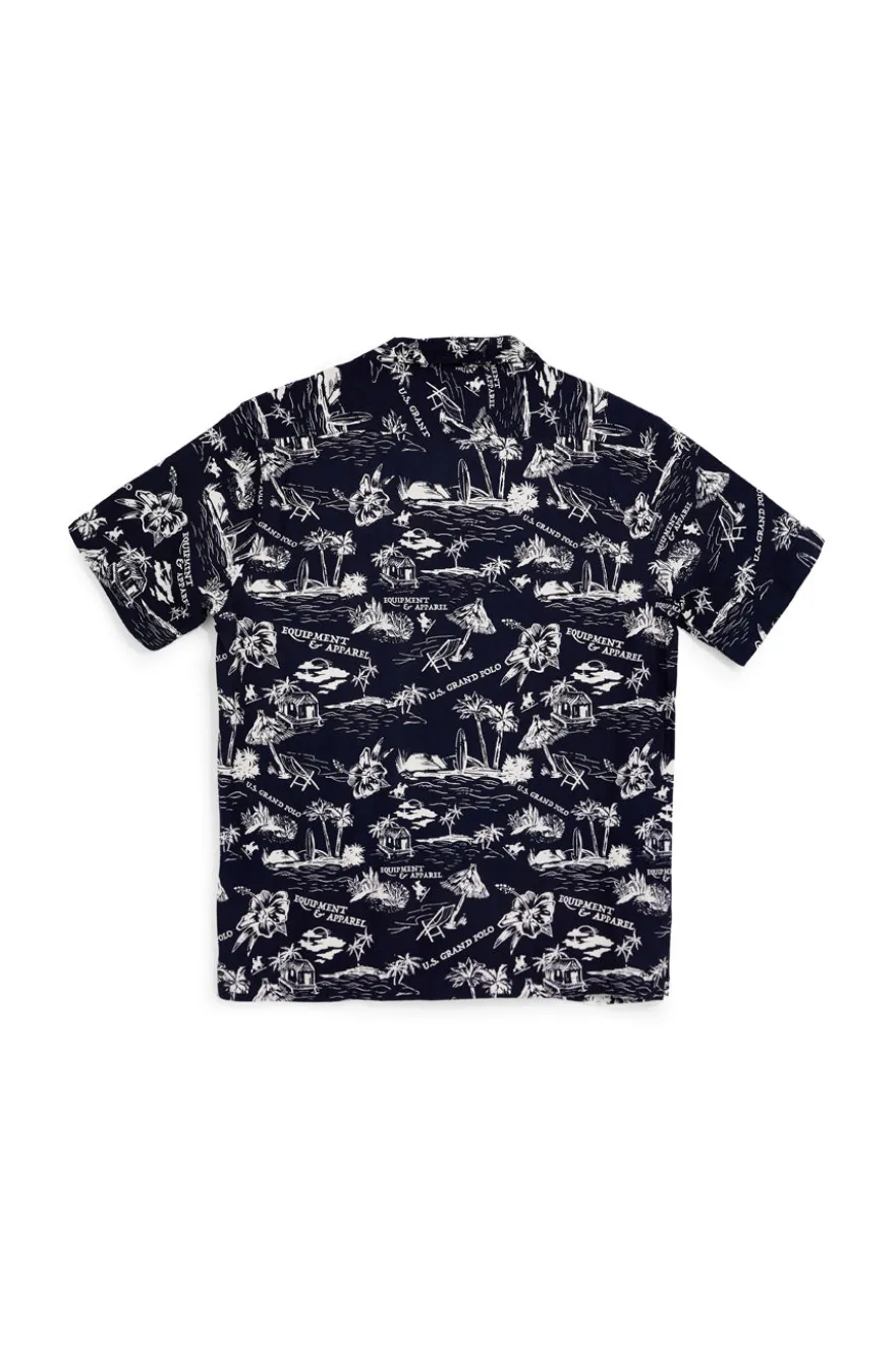 Camicia Blu navy fantasia in viscosa U.s.grand polo US61450M