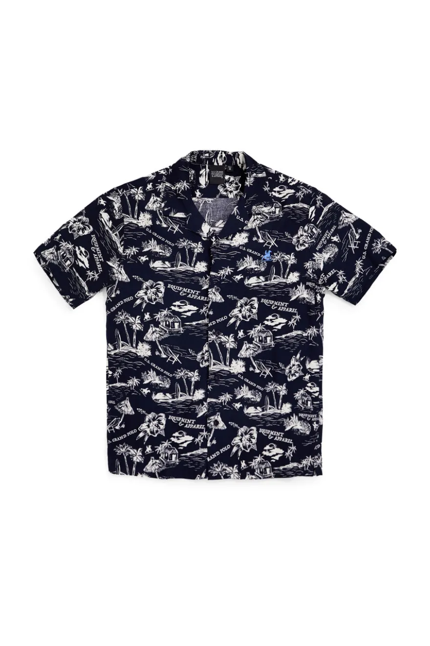 Camicia Blu navy fantasia in viscosa U.s.grand polo US61450M