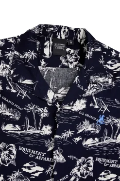 Camicia Blu navy fantasia in viscosa U.s.grand polo US61450M