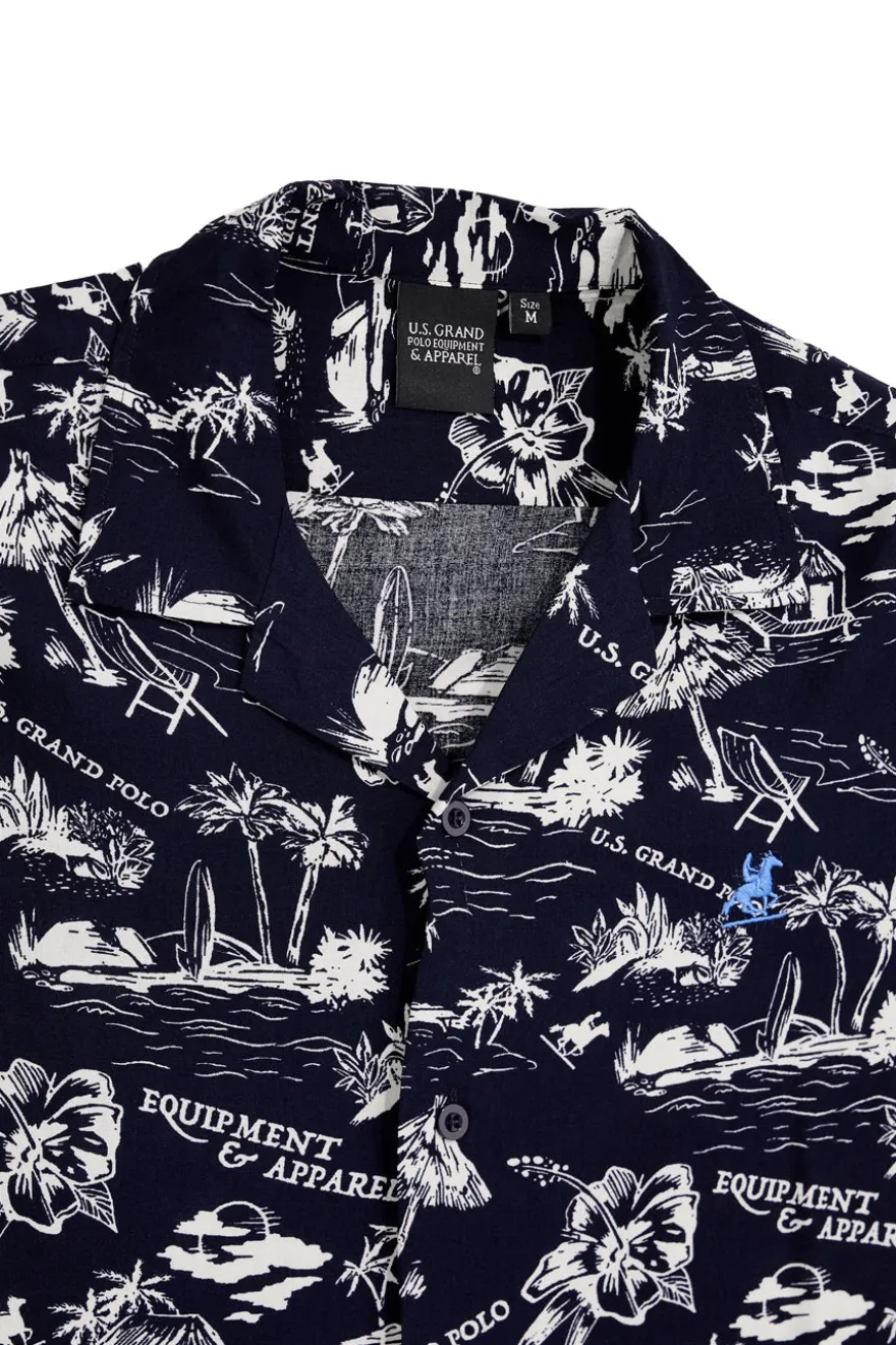 Camicia Blu navy fantasia in viscosa U.s.grand polo US61450M