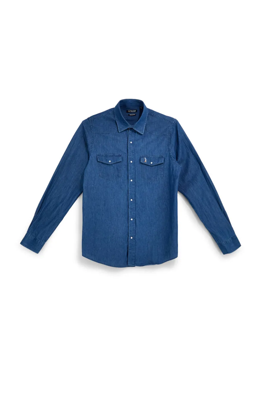 Camicia Denim Blu con Taschini Us Golf CA2614