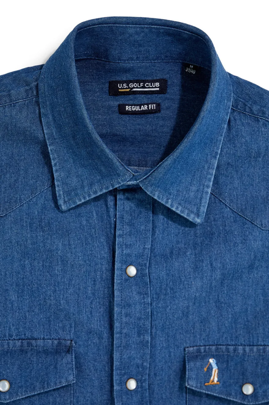 Camicia Denim Blu con Taschini Us Golf CA2614
