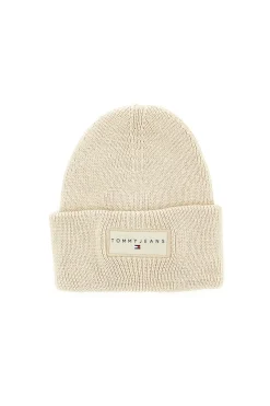 Cappello beanie beige in maglia con logo Tommy Jeans Linear Beanie