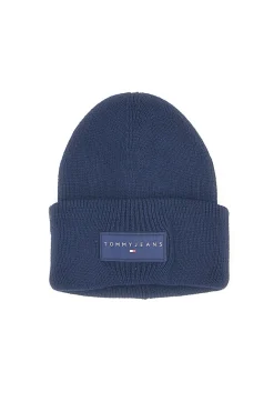 Cappello beanie blu in maglia con logo Tommy Jeans Linear Beanie