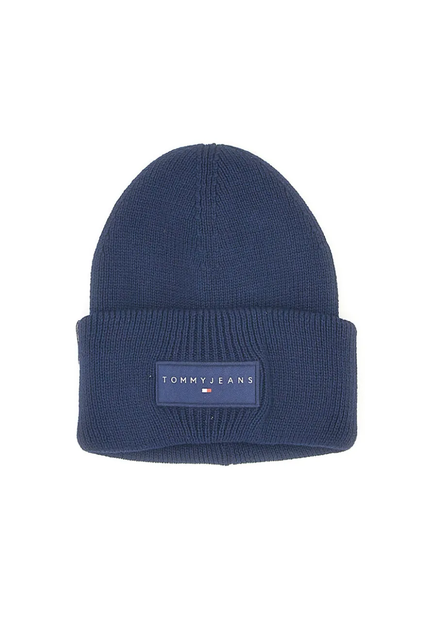 Cappello beanie blu in maglia con logo Tommy Jeans Linear Beanie