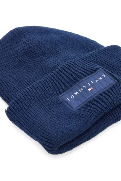 Cappello beanie blu in maglia con logo Tommy Jeans Linear Beanie