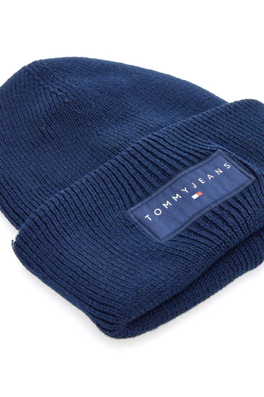 Cappello beanie blu in maglia con logo Tommy Jeans Linear Beanie