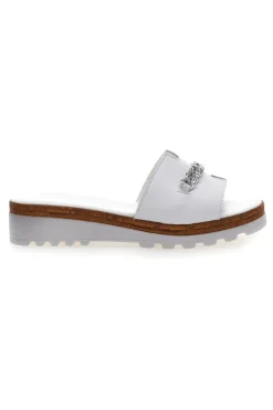 Ciabatta Bianca con Fascia in Pelle e Catena Decorativa PITTARELLO 333170811