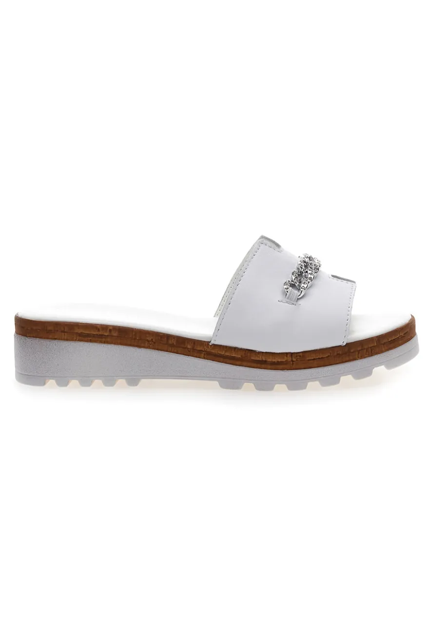 Ciabatta Bianca con Fascia in Pelle e Catena Decorativa PITTARELLO 333170811