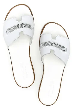 Ciabatta Bianca con Fascia in Pelle e Catena Decorativa PITTARELLO 333170811