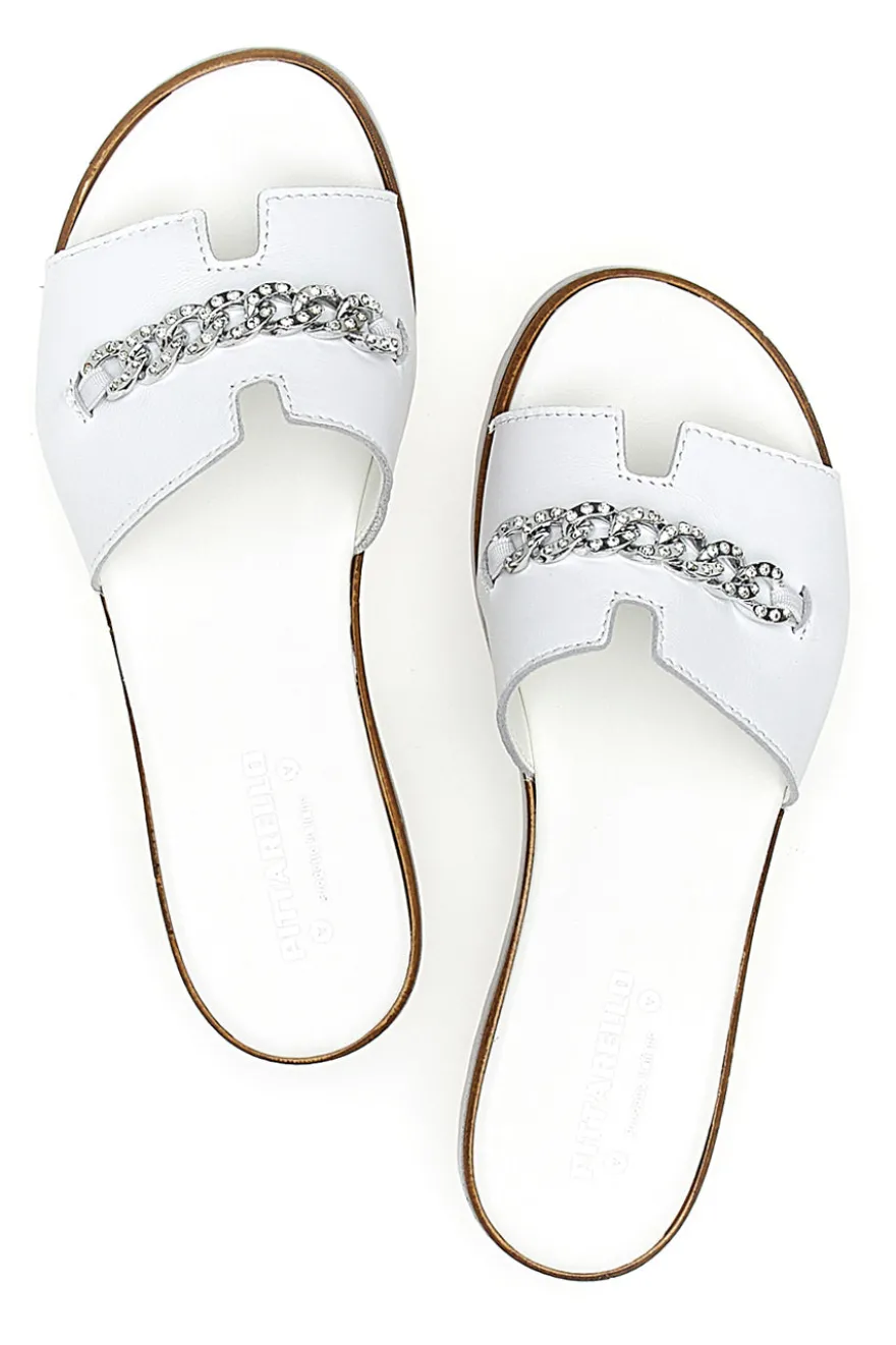 Ciabatta Bianca con Fascia in Pelle e Catena Decorativa PITTARELLO 333170811