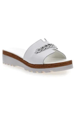 Ciabatta Bianca con Fascia in Pelle e Catena Decorativa PITTARELLO 333170811