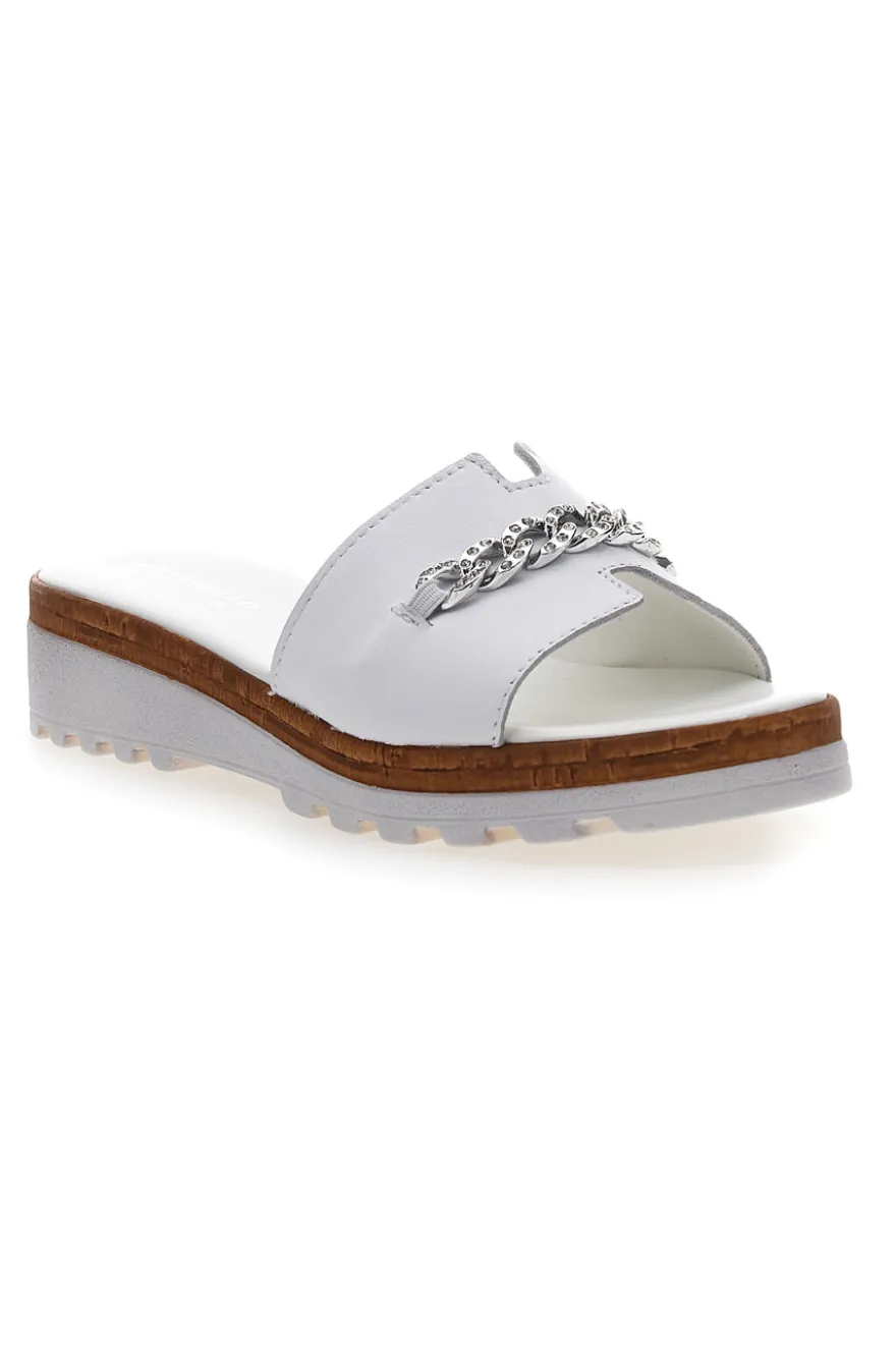 Ciabatta Bianca con Fascia in Pelle e Catena Decorativa PITTARELLO 333170811