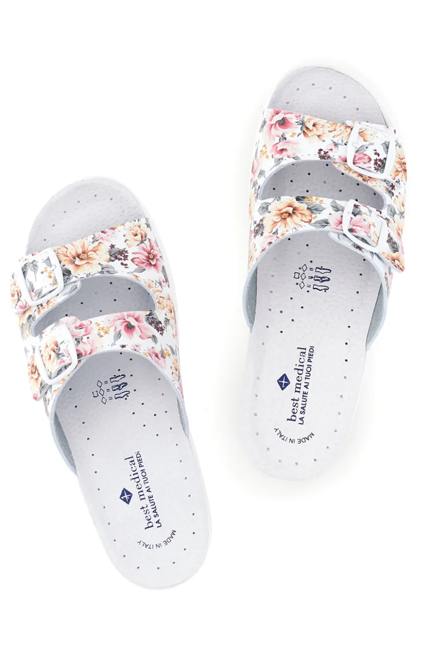 Ciabatta bianca multicolore con sottopiede in pelle Best Medical 122F