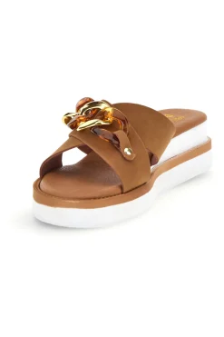 Ciabatta marrone con catena decorativa Prima riga M205