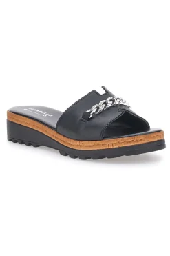 Ciabatta Nera con Fascia in Pelle e Catena Decorativa PITTARELLO 333170811