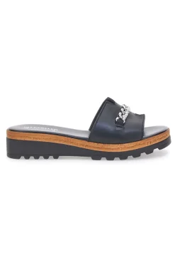 Ciabatta Nera con Fascia in Pelle e Catena Decorativa PITTARELLO 333170811
