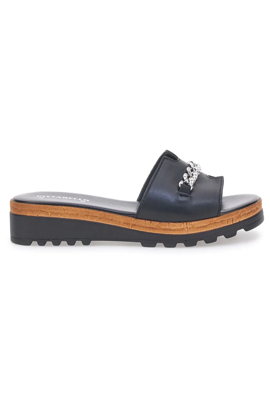 Ciabatta Nera con Fascia in Pelle e Catena Decorativa PITTARELLO 333170811