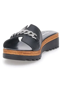 Ciabatta Nera con Fascia in Pelle e Catena Decorativa PITTARELLO 333170811