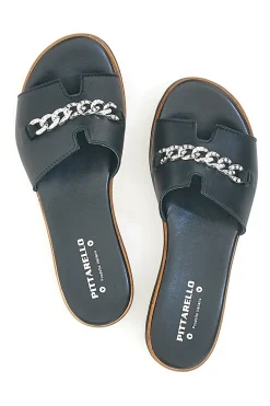 Ciabatta Nera con Fascia in Pelle e Catena Decorativa PITTARELLO 333170811