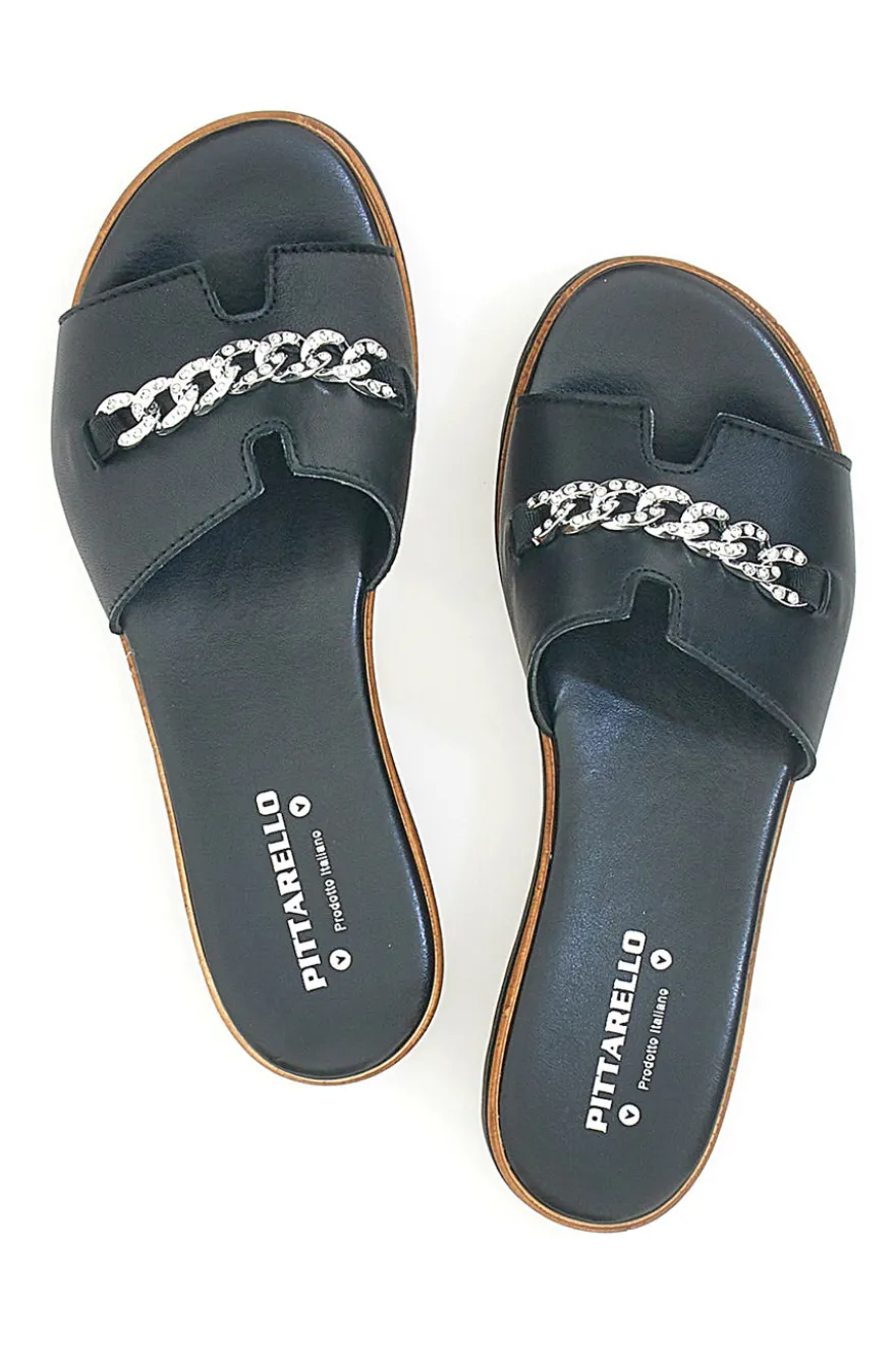 Ciabatta Nera con Fascia in Pelle e Catena Decorativa PITTARELLO 333170811