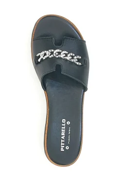 Ciabatta Nera con Fascia in Pelle e Catena Decorativa PITTARELLO 333170811