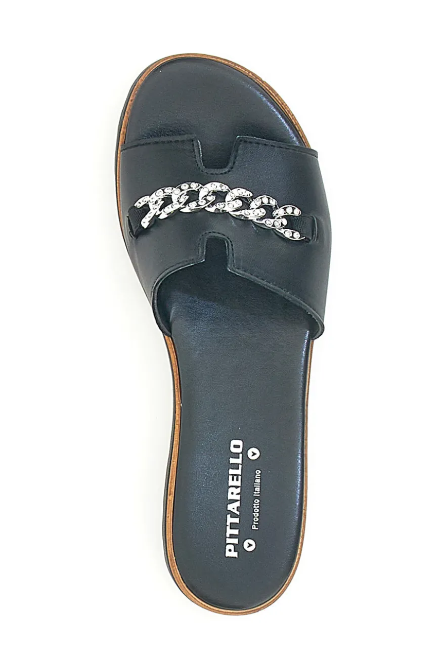 Ciabatta Nera con Fascia in Pelle e Catena Decorativa PITTARELLO 333170811