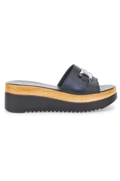 Ciabatta Nera con Fascia in Pelle e Platform Effetto Sughero PITTARELLO LOVE 34567409